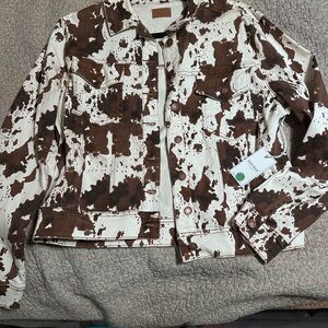 Judy Blue Brown and White Cow Print Jean Jacket